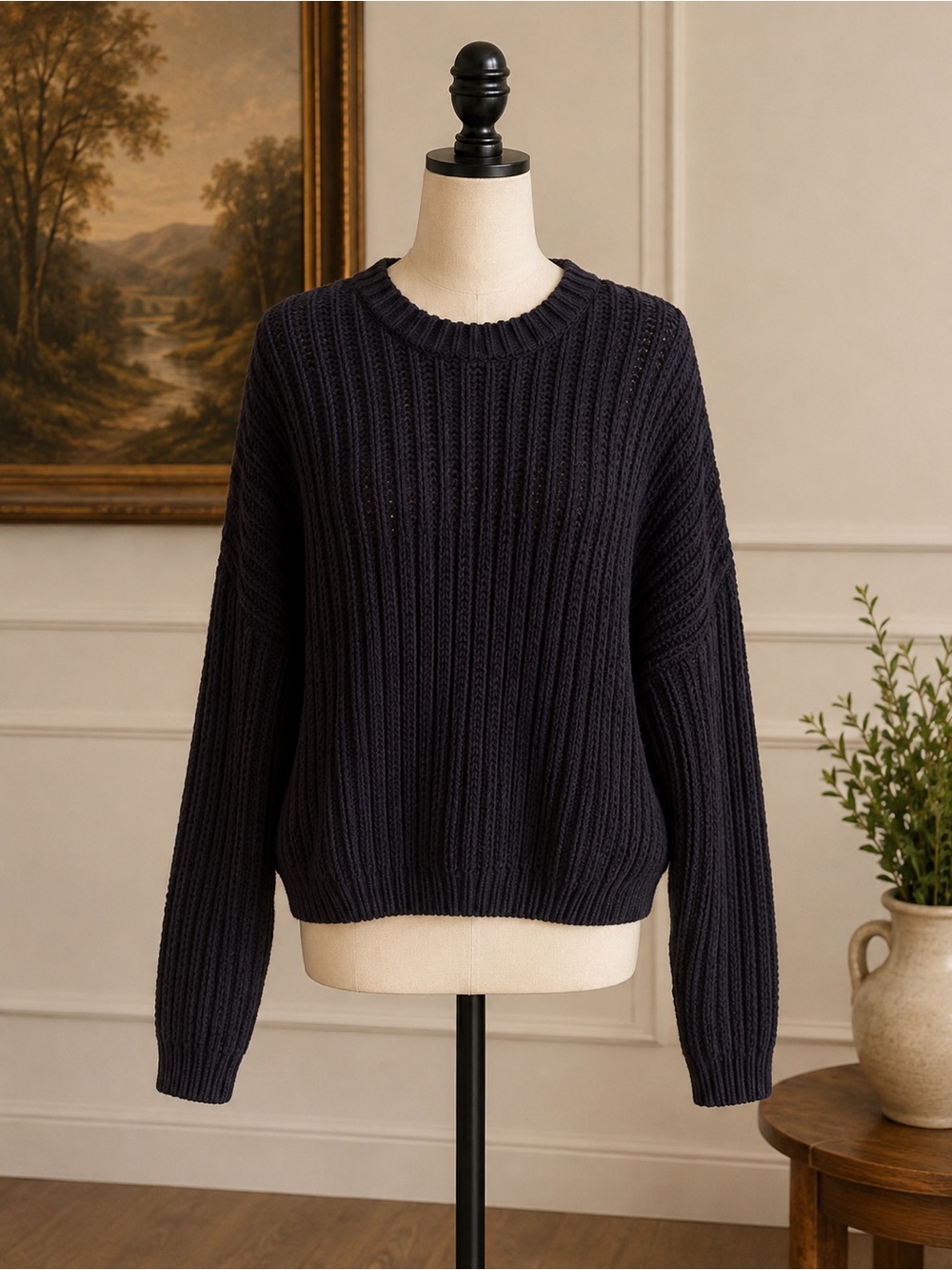 Universal Thread Ribbed Crewneck Sweater in Navy
